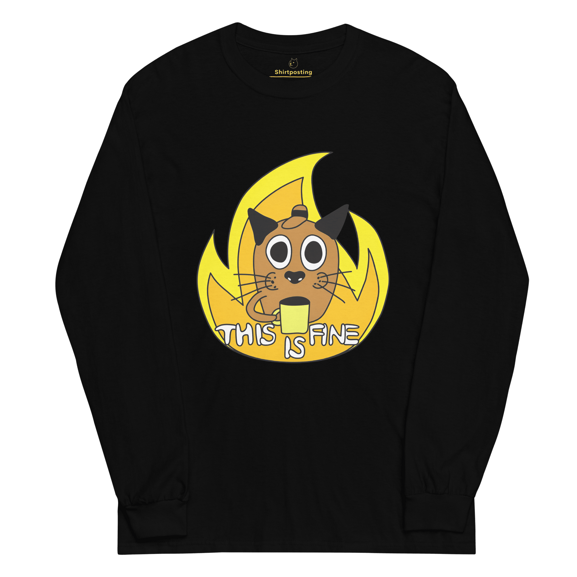 This Is Fine Long Sleeve T-Shirt Meme - Black | Shirtposting