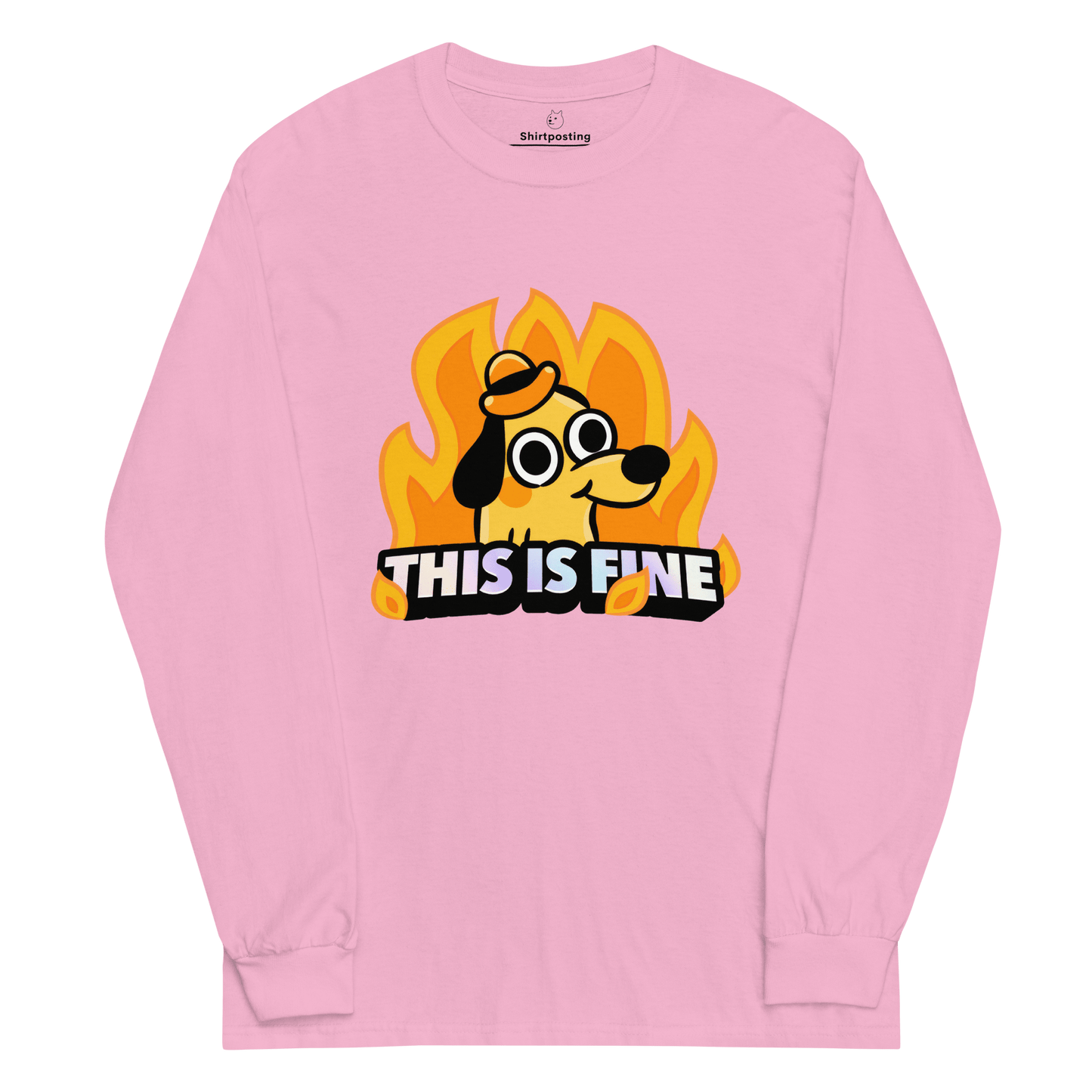 This Is Fine Long Sleeve T-Shirt Meme - Light Pink | Shirtposting