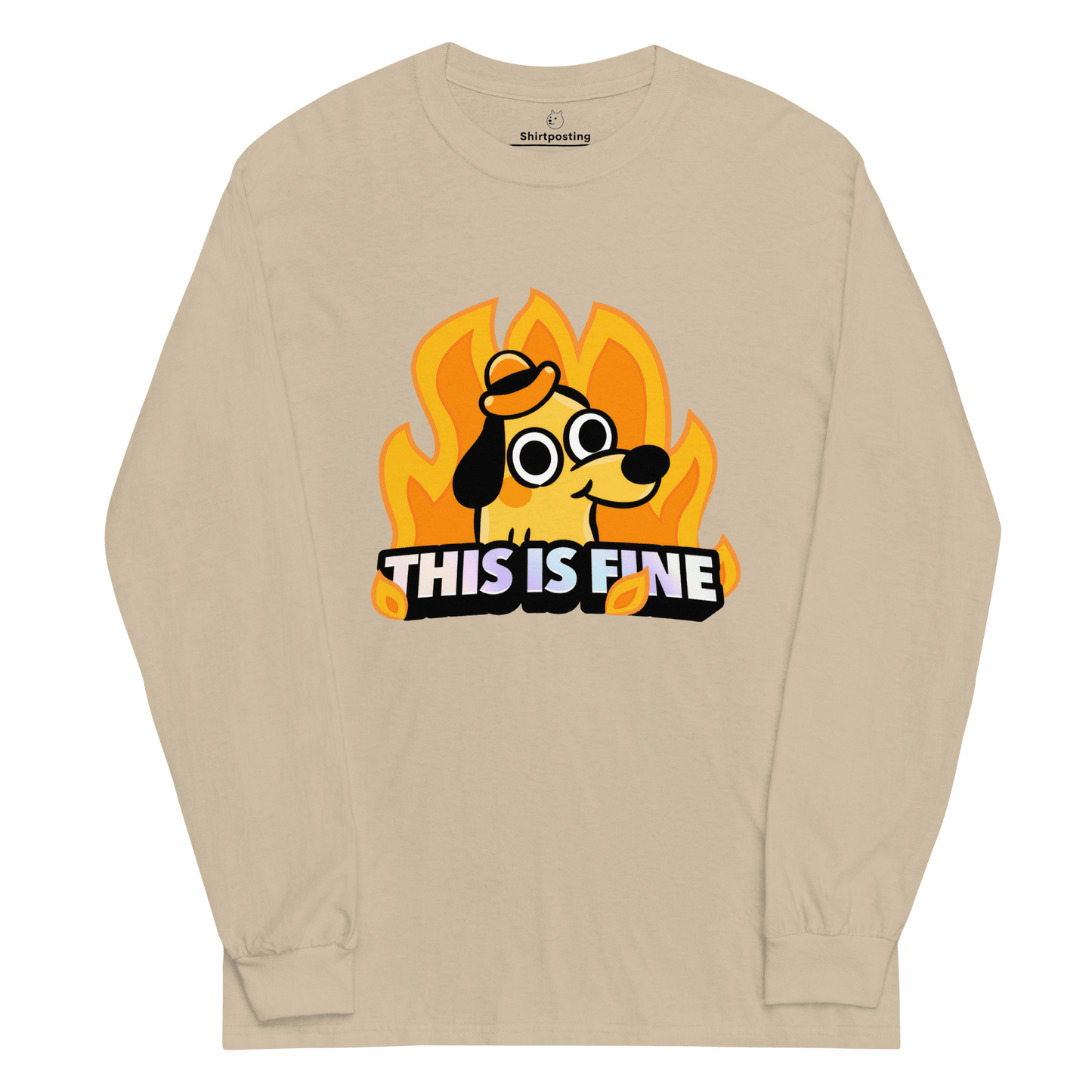This Is Fine Long Sleeve T-Shirt Meme - Sand | Shirtposting