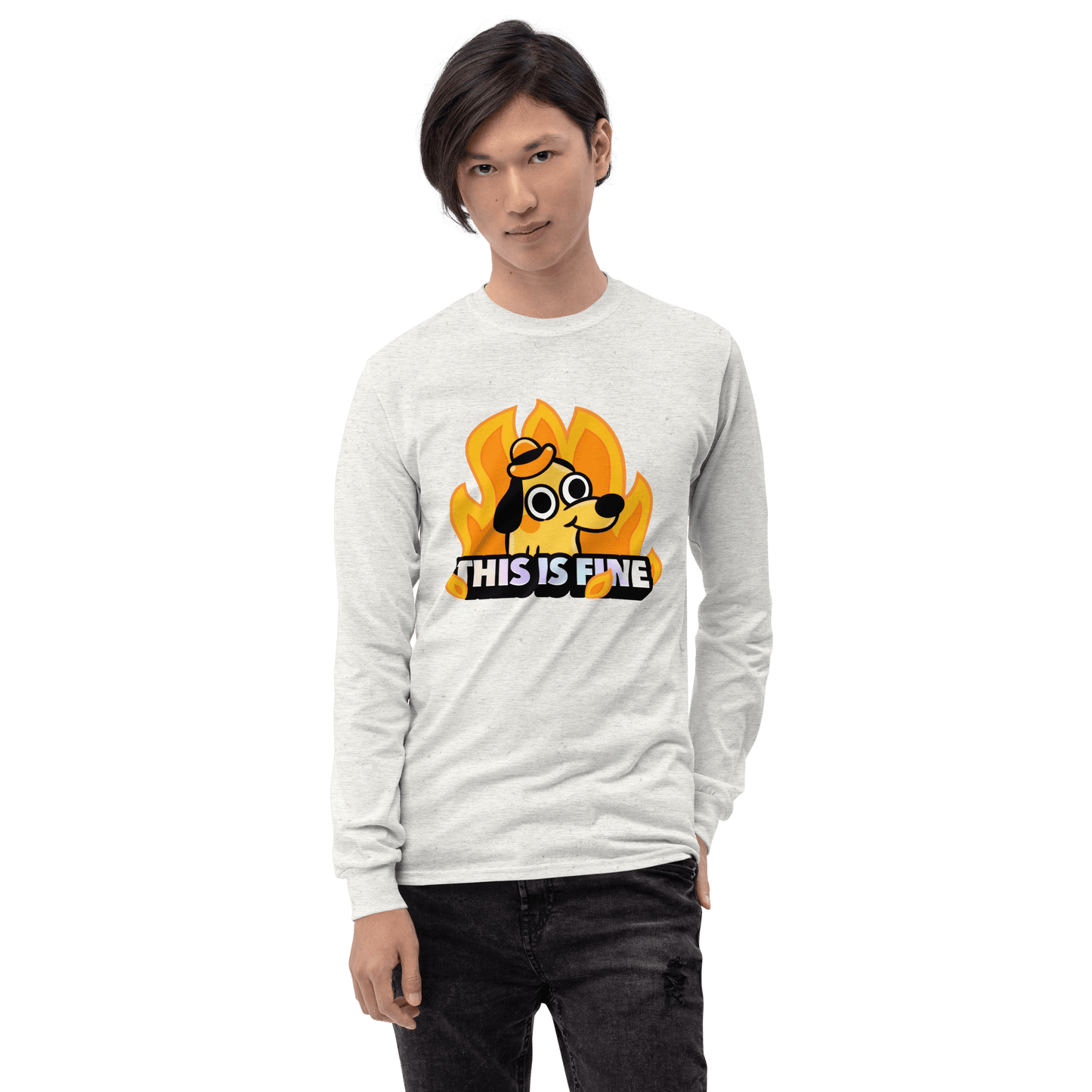 This Is Fine Long Sleeve T-Shirt Meme - Sport Grey | Shirtposting
