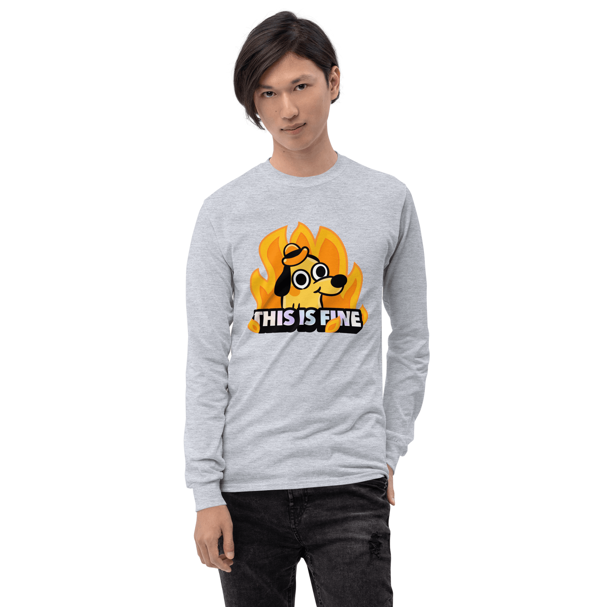 This Is Fine Long Sleeve T-Shirt Meme - Sport Grey | Shirtposting