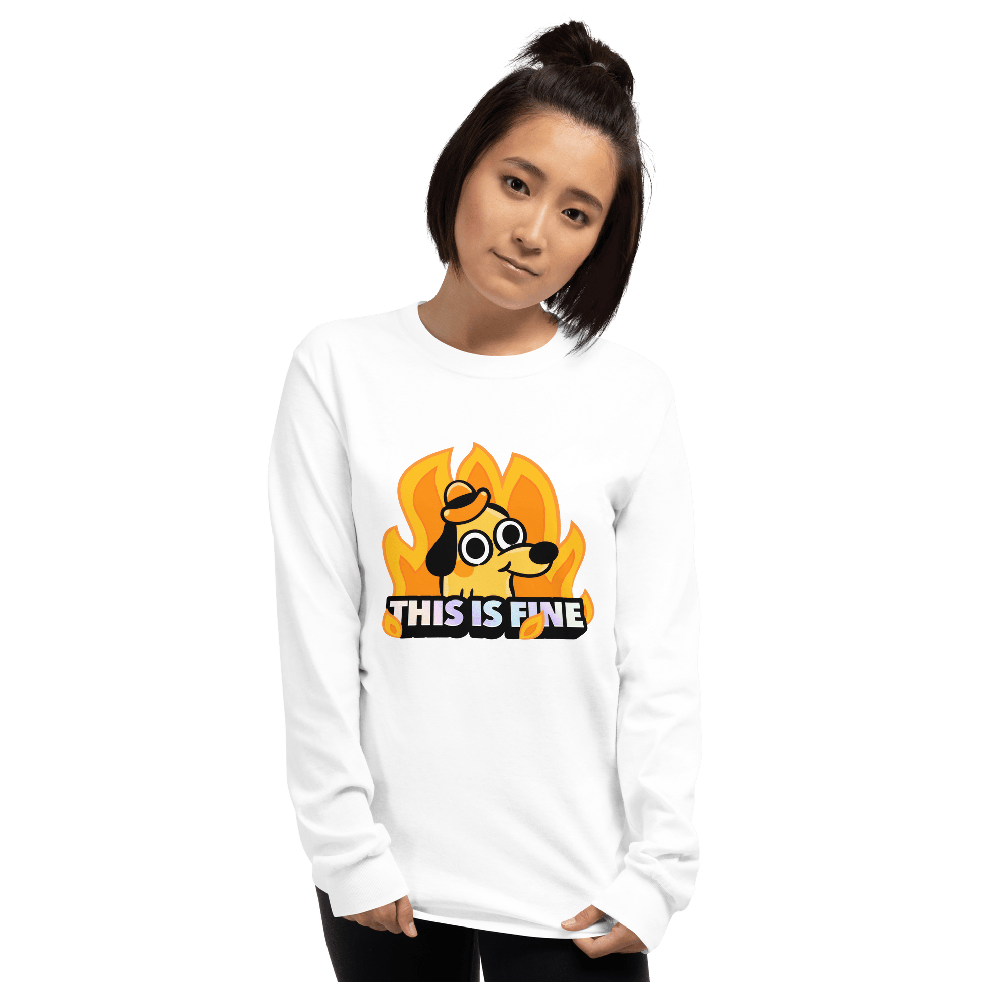 This Is Fine Long Sleeve T-Shirt Meme - Sport Grey | Shirtposting