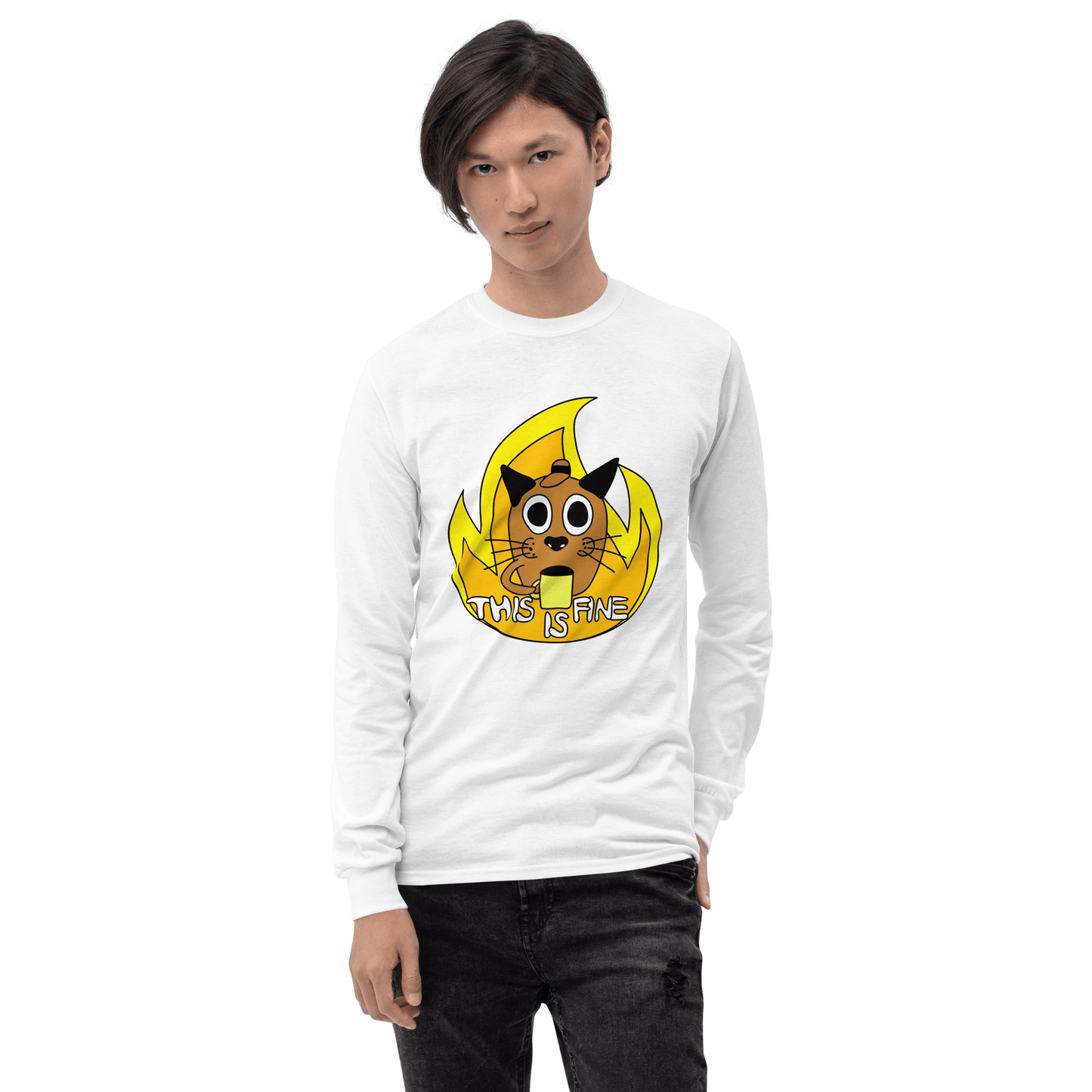 This Is Fine Long Sleeve T-Shirt Meme - Sport Grey | Shirtposting