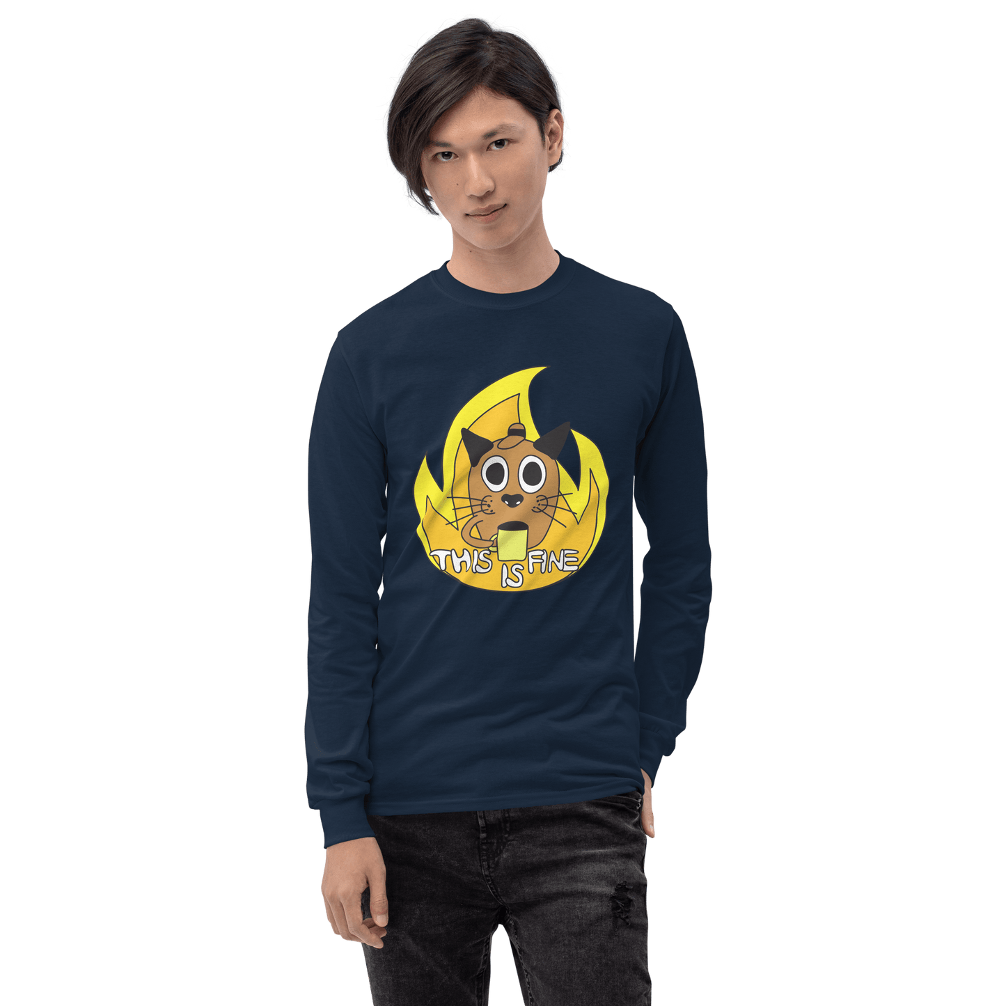 This Is Fine Long Sleeve T-Shirt Meme - Sport Grey | Shirtposting