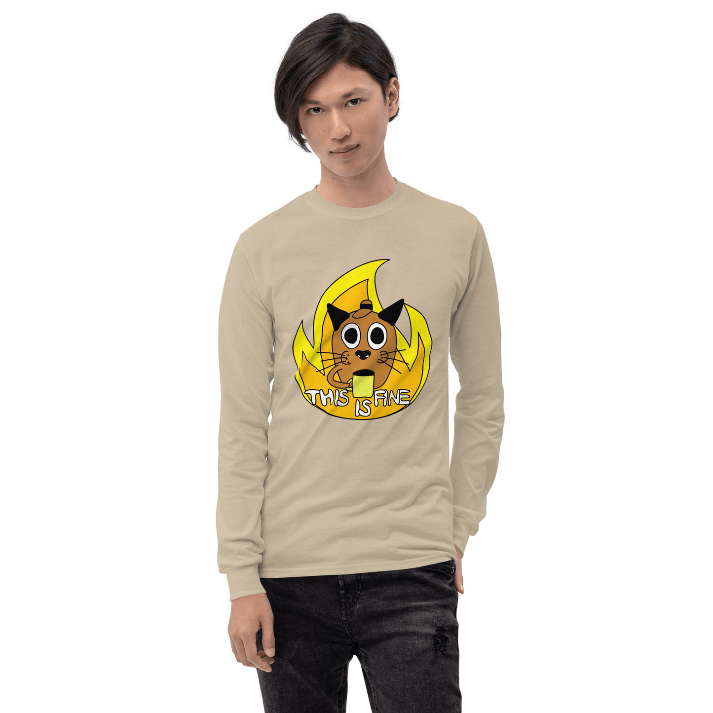 This Is Fine Long Sleeve T-Shirt Meme - Sport Grey | Shirtposting