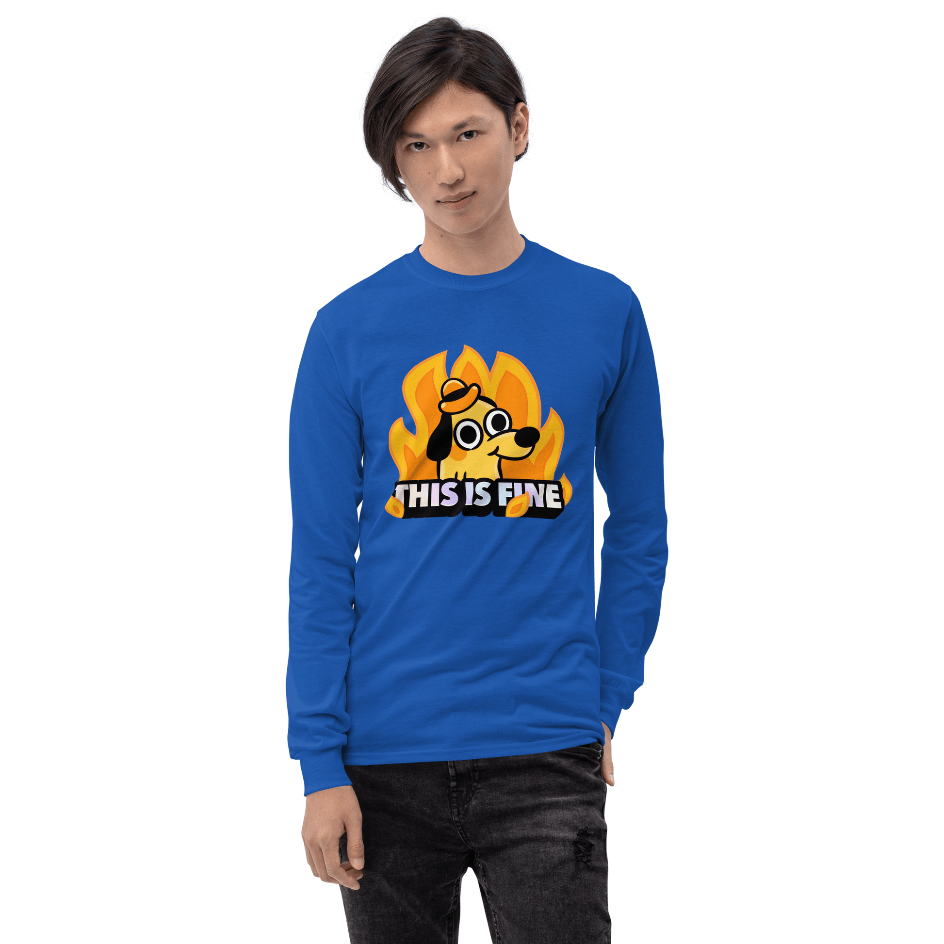 This Is Fine Long Sleeve T-Shirt Meme - Sport Grey | Shirtposting