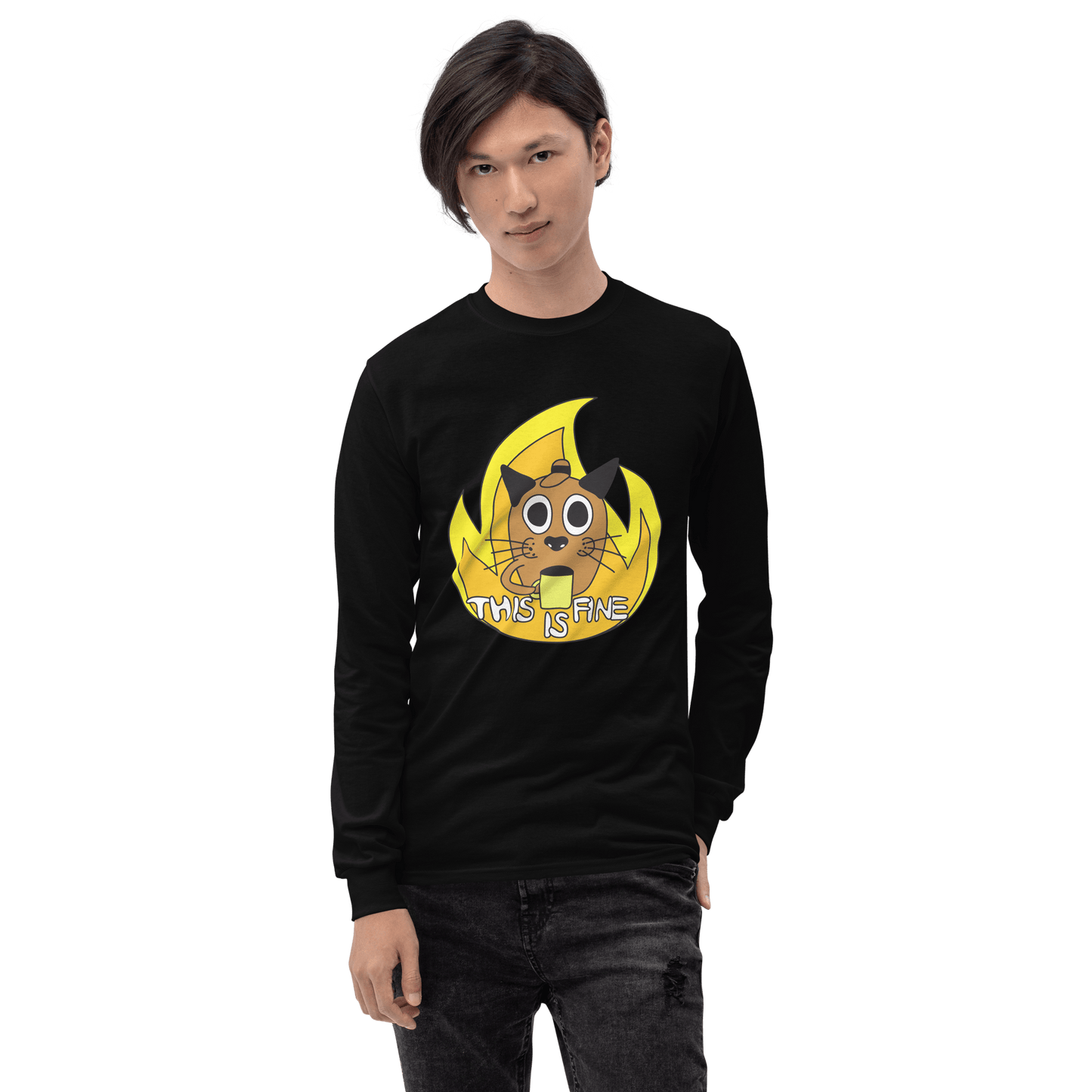 This Is Fine Long Sleeve T-Shirt Meme - Sport Grey | Shirtposting