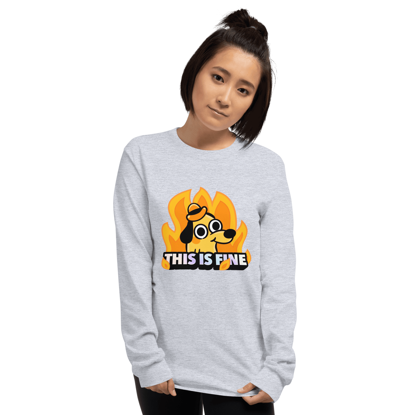 This Is Fine Long Sleeve T-Shirt Meme - Sport Grey | Shirtposting
