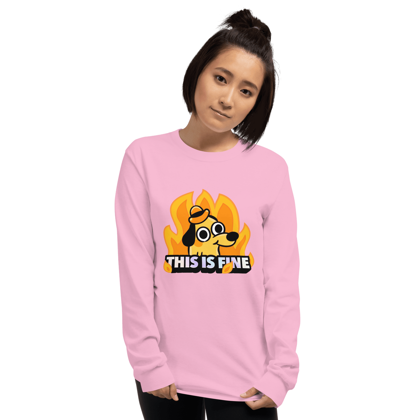 This Is Fine Long Sleeve T-Shirt Meme - Sport Grey | Shirtposting