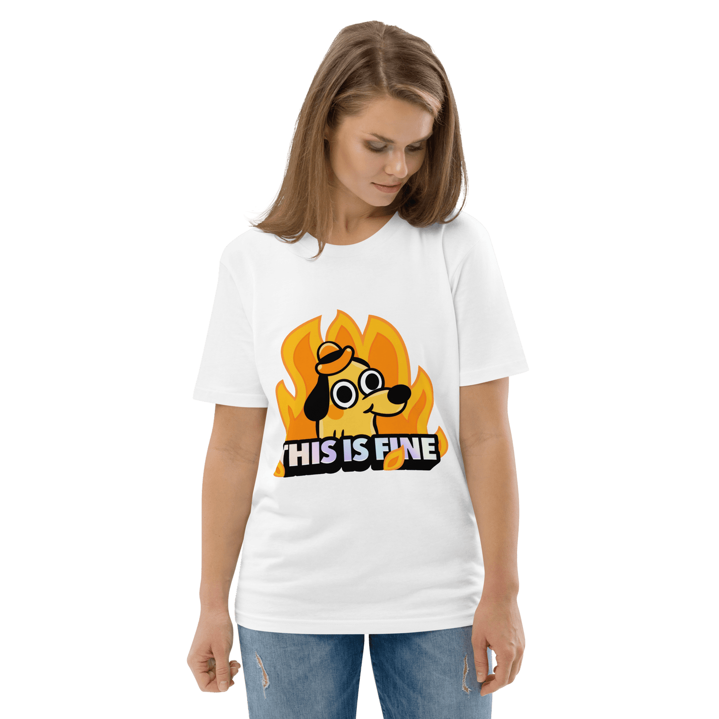 This Is Fine Premium Organic T-Shirt Meme - Cotton Pink | Shirtposting