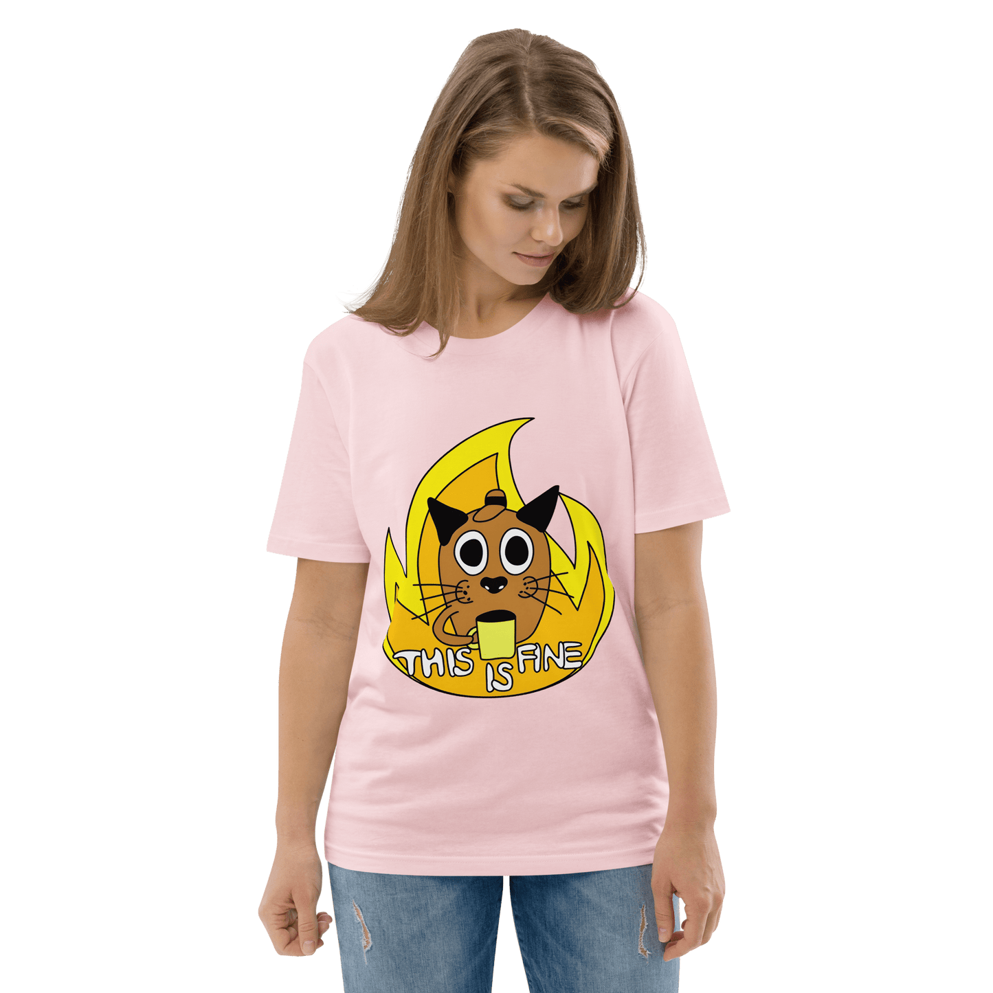 This Is Fine Premium Organic T-Shirt Meme - Cotton Pink | Shirtposting