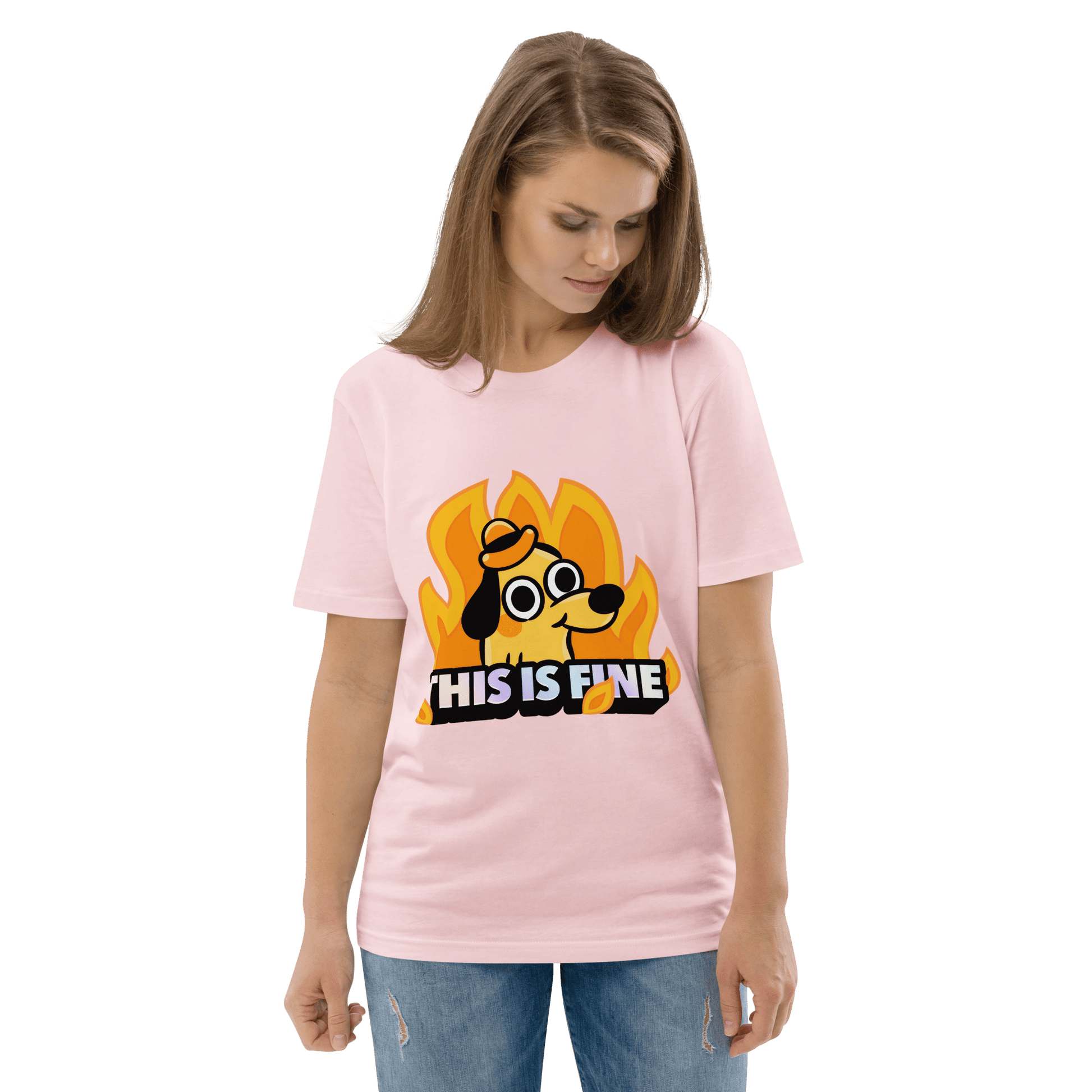 This Is Fine Premium Organic T-Shirt Meme - Cotton Pink | Shirtposting