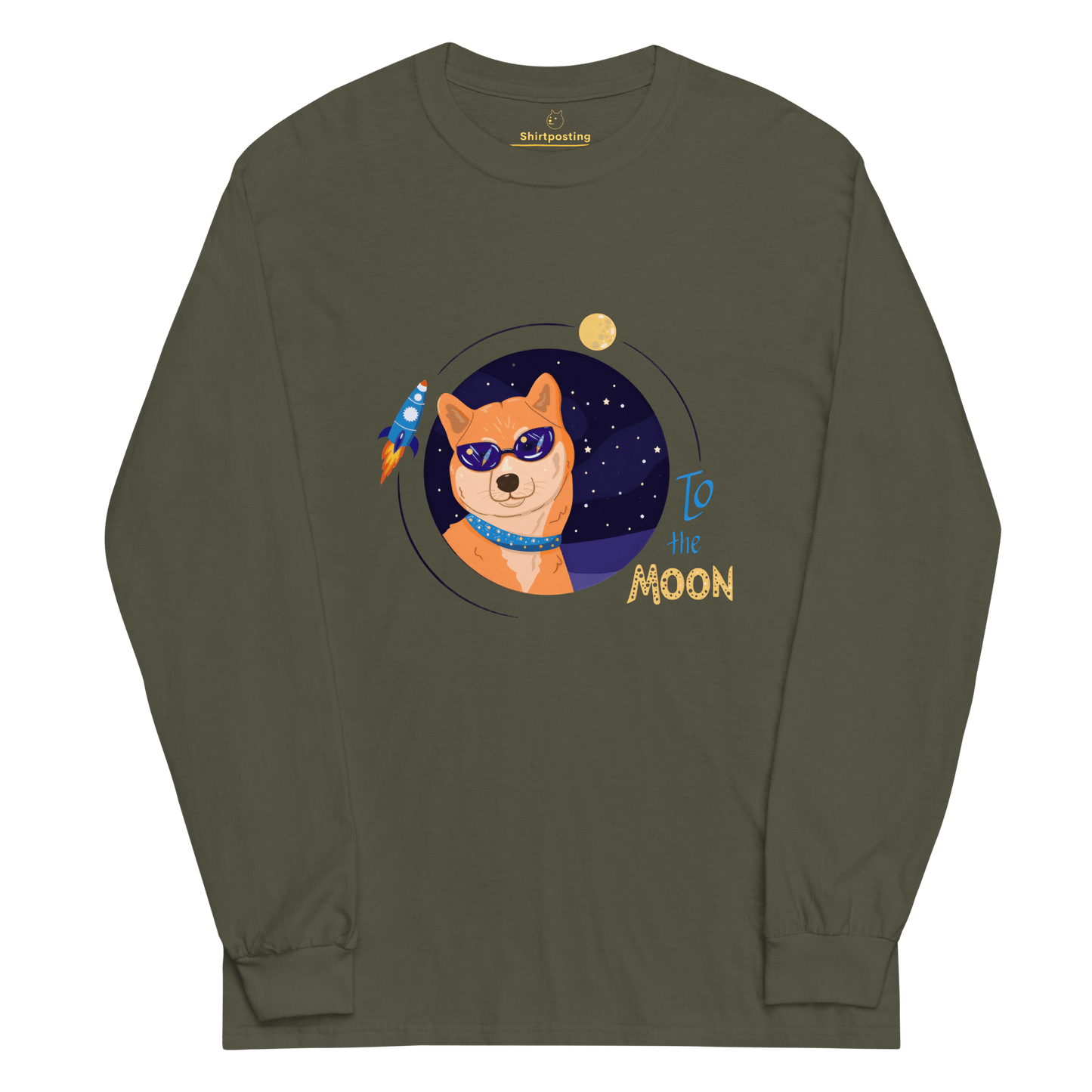 To The Moon Long Sleeve T-Shirt Meme - Military Green | Shirtposting