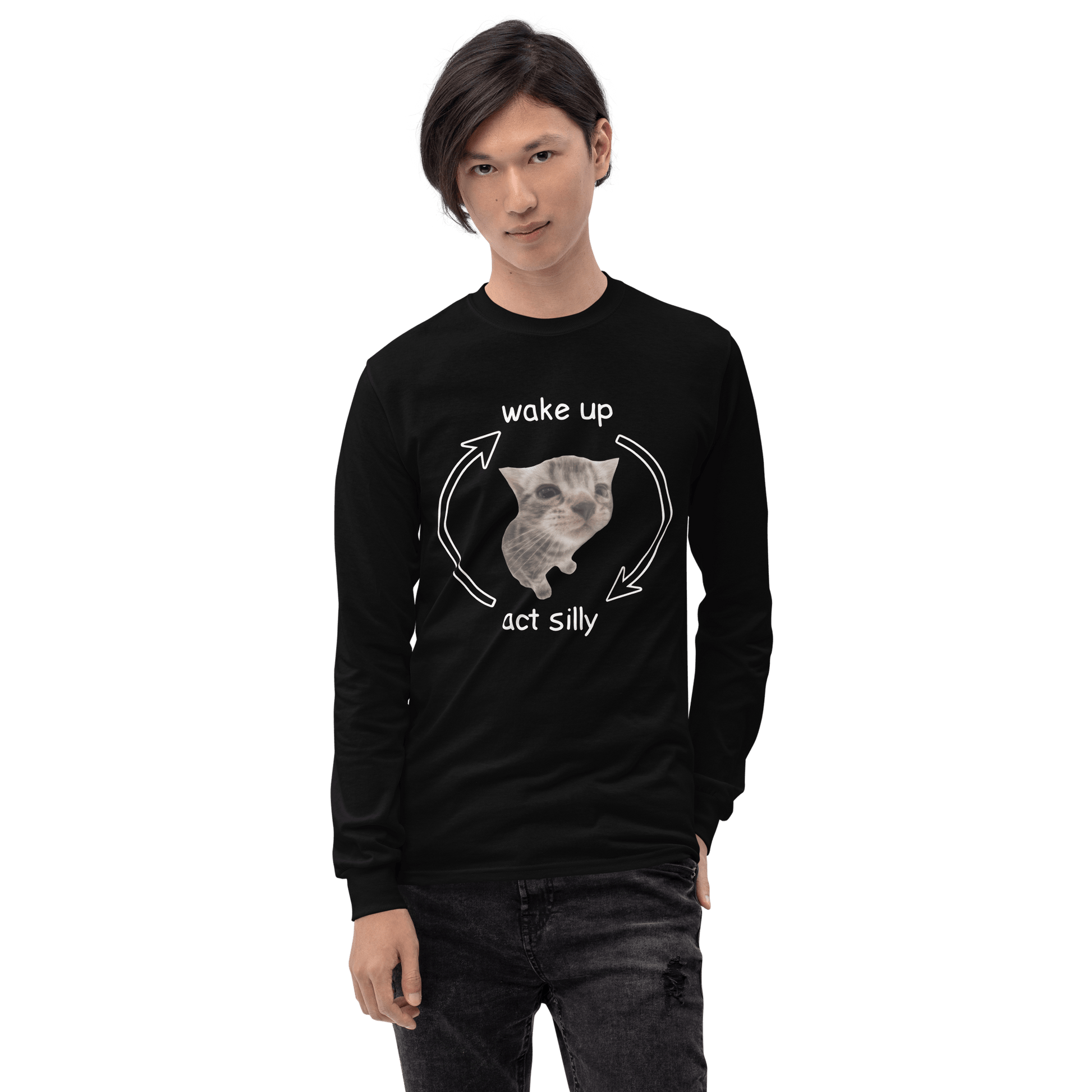 Wake Up - Act Silly Long Sleeve T-Shirt Meme - Sport Grey | Shirtposting