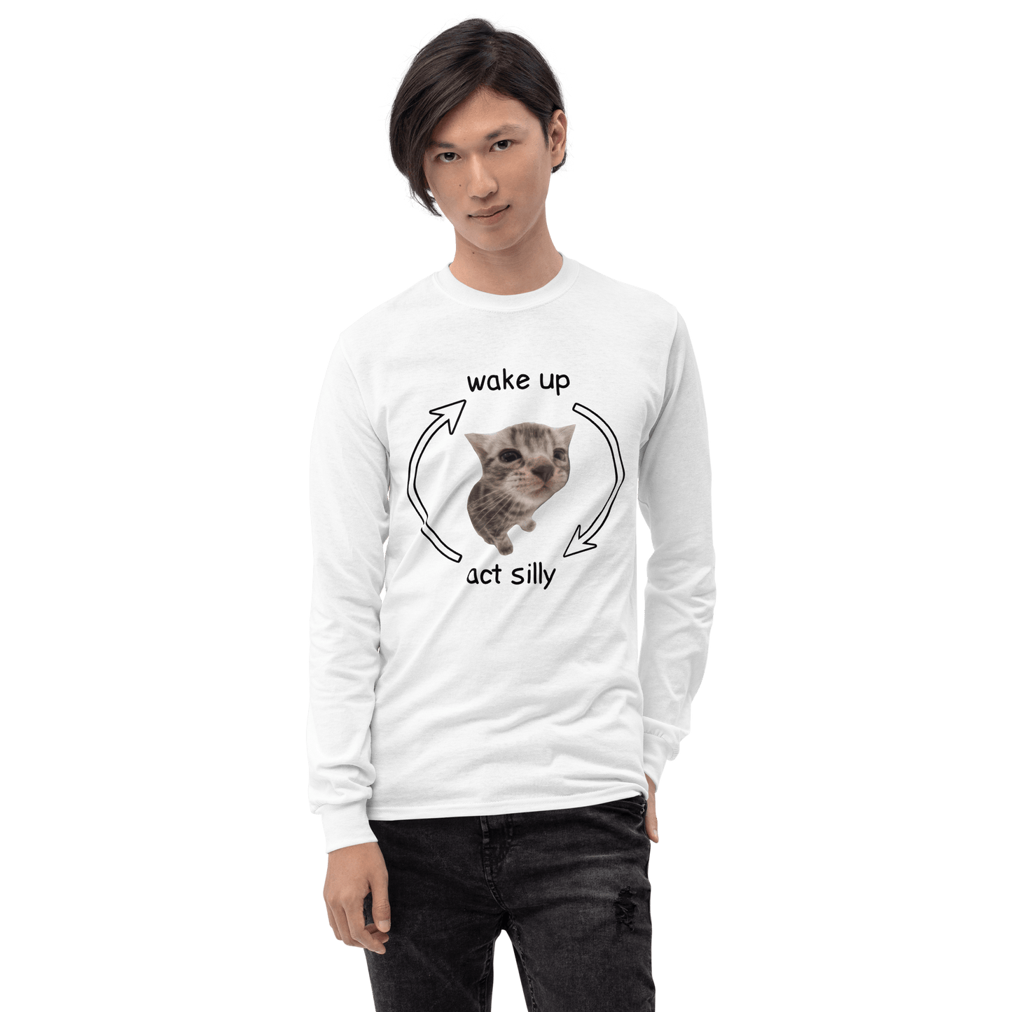 Wake Up - Act Silly Long Sleeve T-Shirt Meme - Sport Grey | Shirtposting