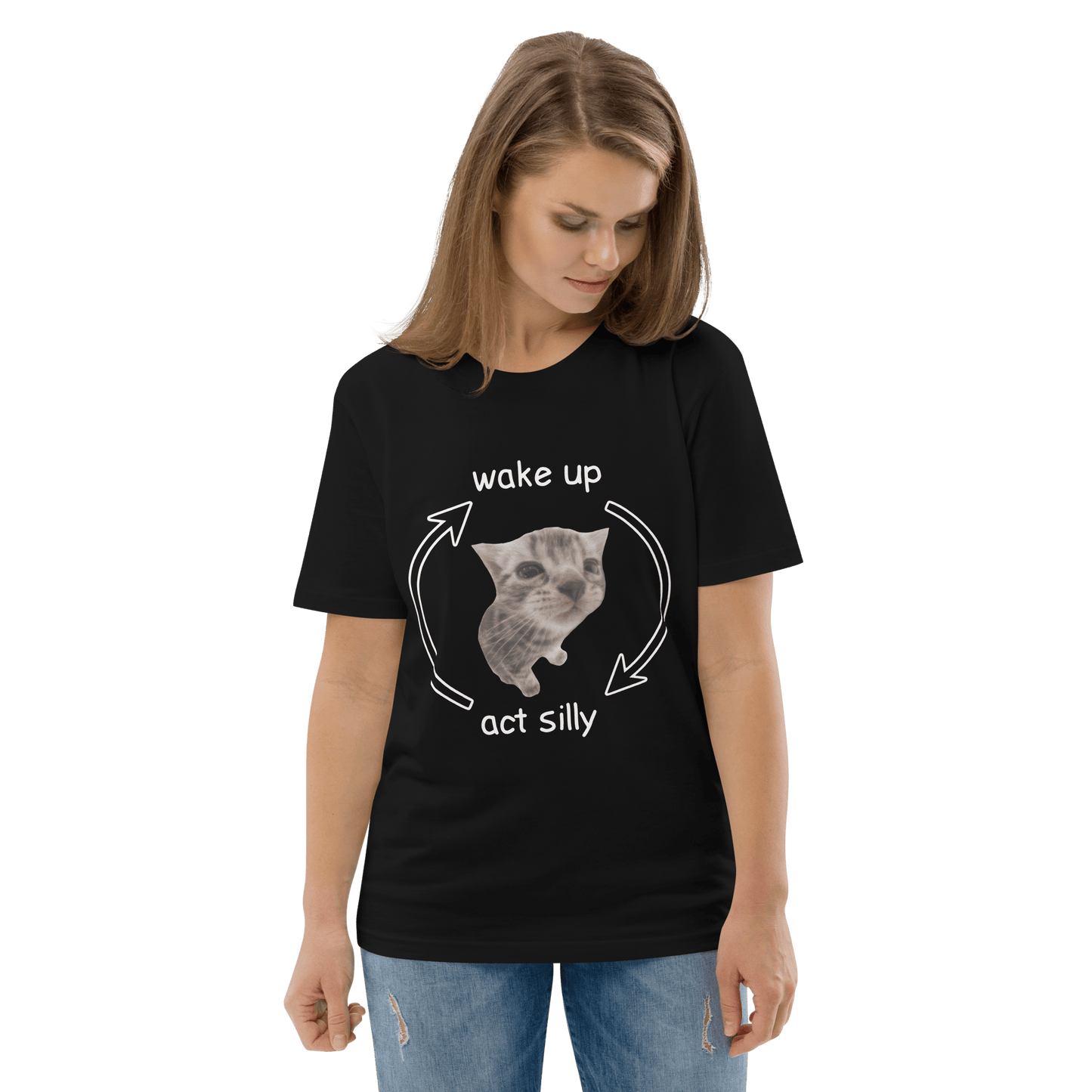 Wake Up - Act Silly Premium Organic T-Shirt Meme - Cotton Pink | Shirtposting