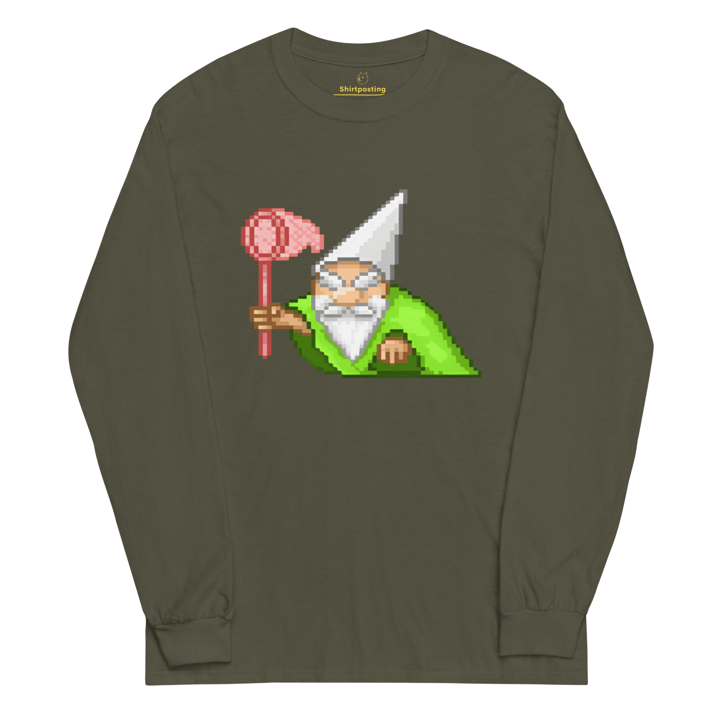 Wizard Gnome Long Sleeve T-Shirt Meme - Military Green | Shirtposting