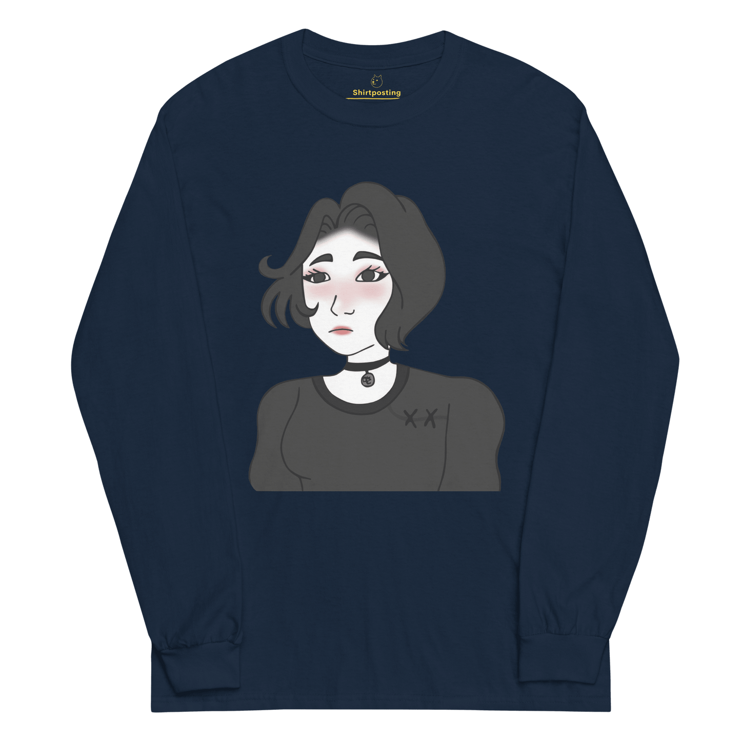 Wojak Girl Long Sleeve T-Shirt Meme - Navy | Shirtposting