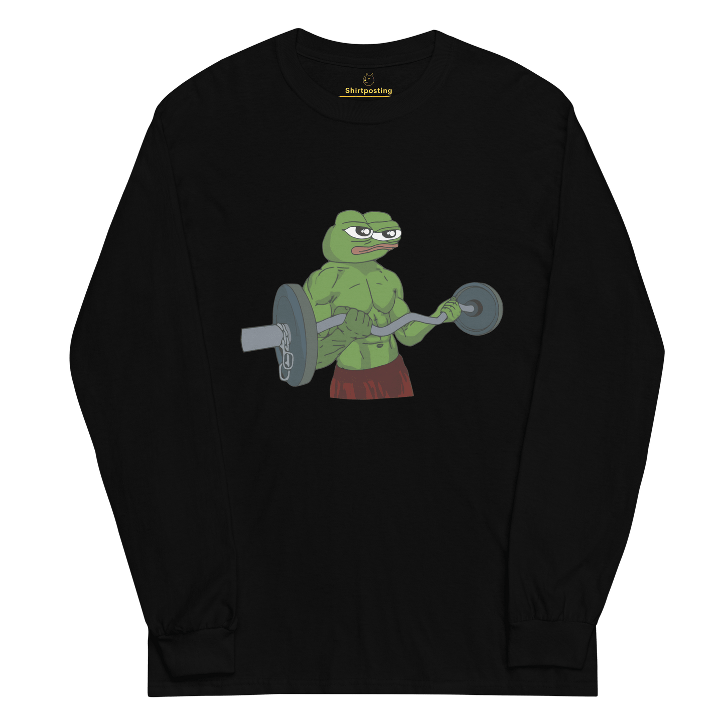 Working Out Pepe Long Sleeve T-Shirt Meme - Black | Shirtposting