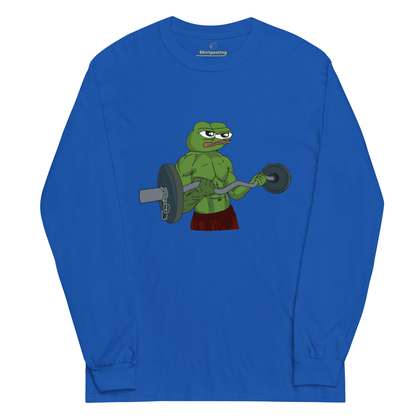 Working Out Pepe Long Sleeve T-Shirt Meme - Royal | Shirtposting