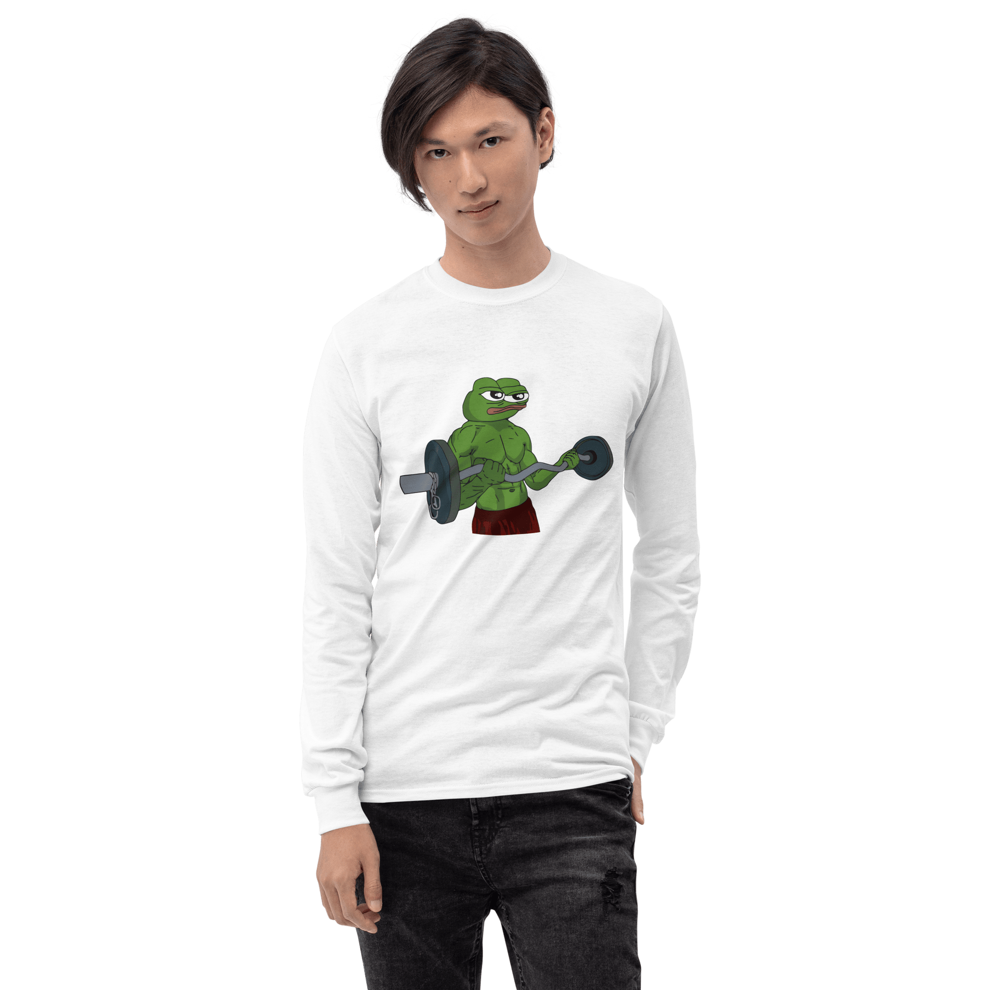 Working Out Pepe Long Sleeve T-Shirt Meme - Sand | Shirtposting