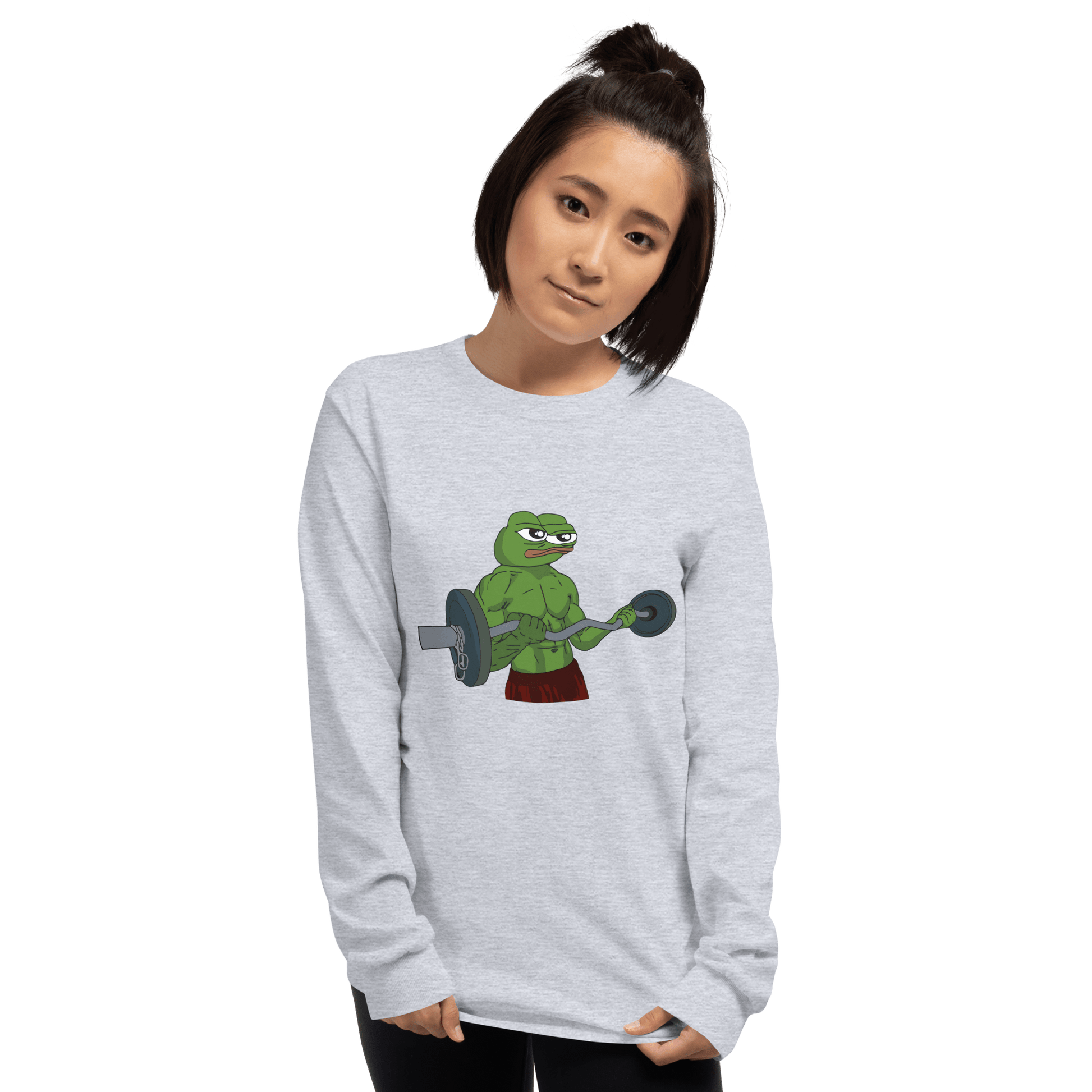 Working Out Pepe Long Sleeve T-Shirt Meme - Sand | Shirtposting