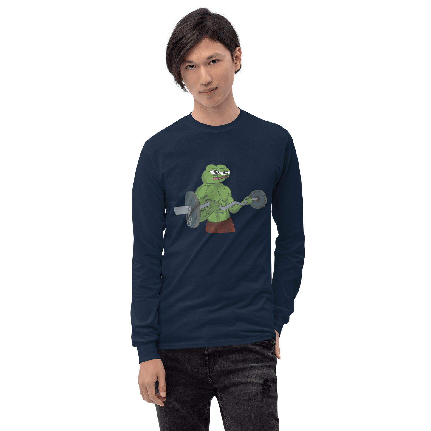 Working Out Pepe Long Sleeve T-Shirt Meme - Sand | Shirtposting
