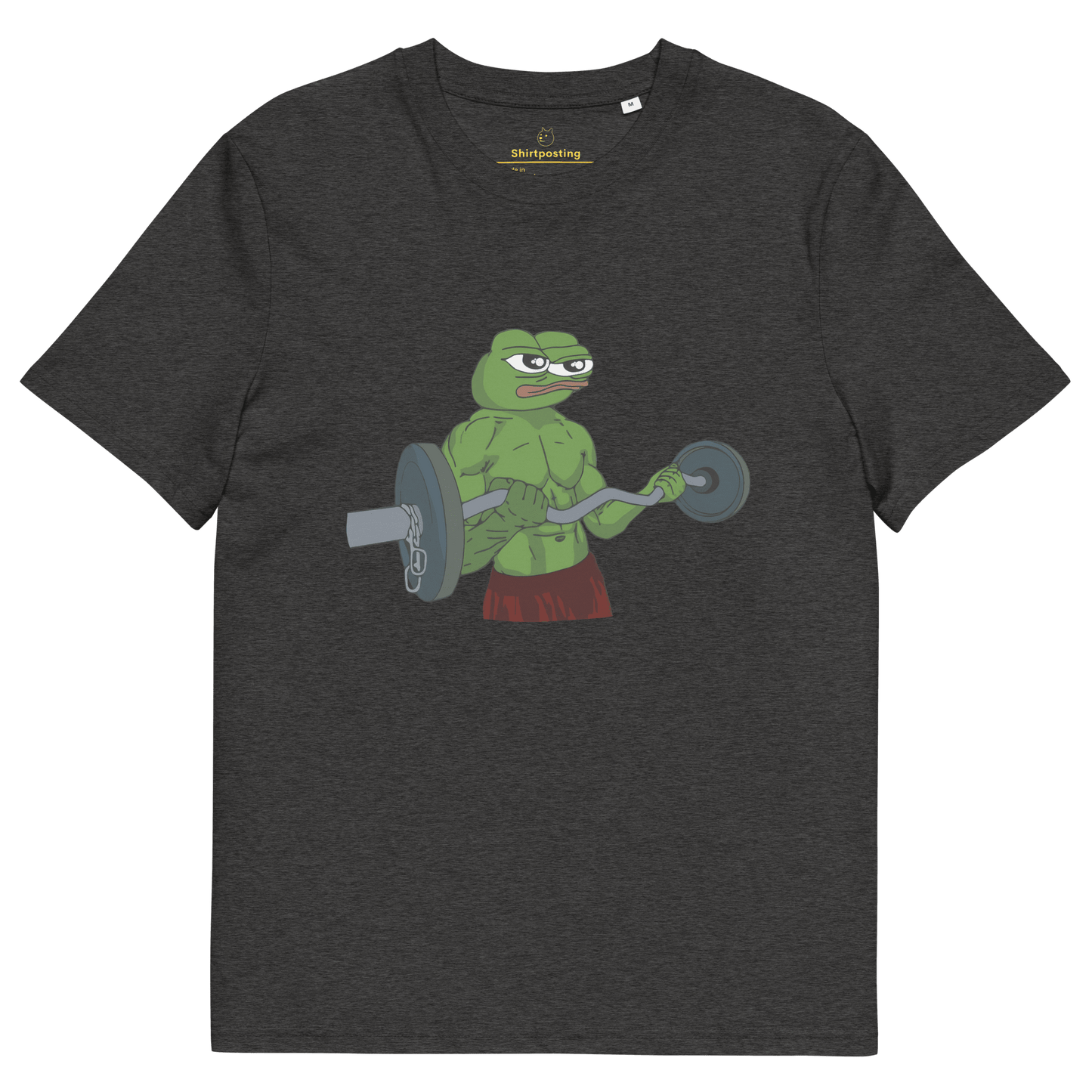 Working Out Pepe Premium Organic T-Shirt Meme - Dark Heather Grey | Shirtposting