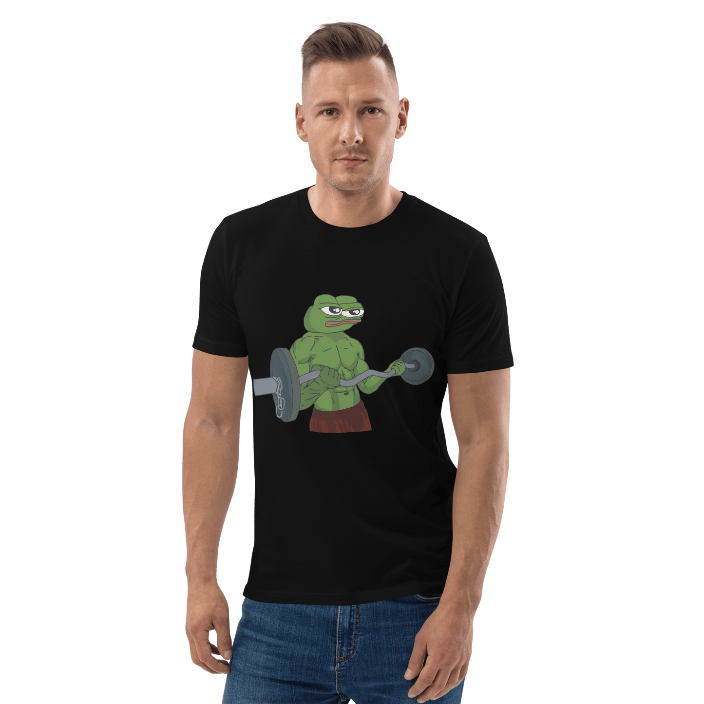 Working Out Pepe Premium Organic T-Shirt Meme - Dark Heather Grey | Shirtposting