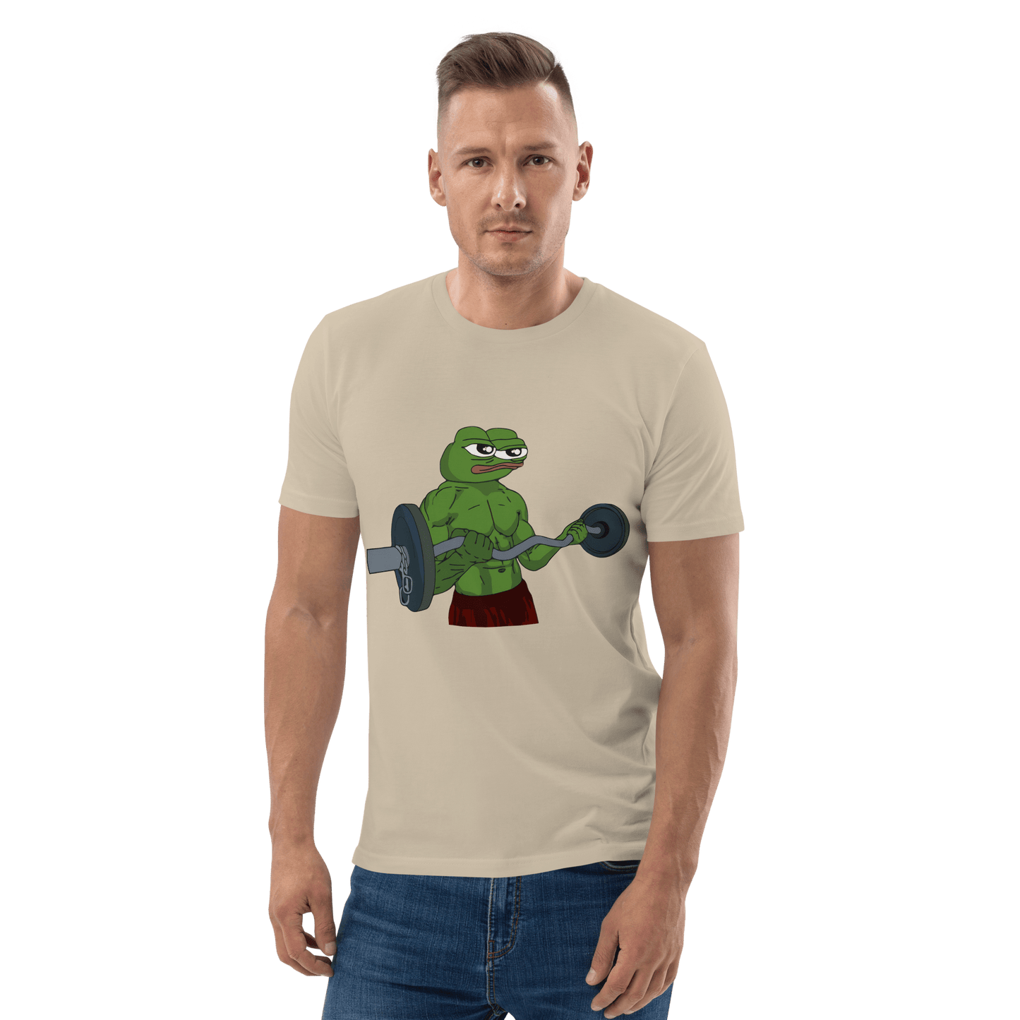 Working Out Pepe Premium Organic T-Shirt Meme - Dark Heather Grey | Shirtposting