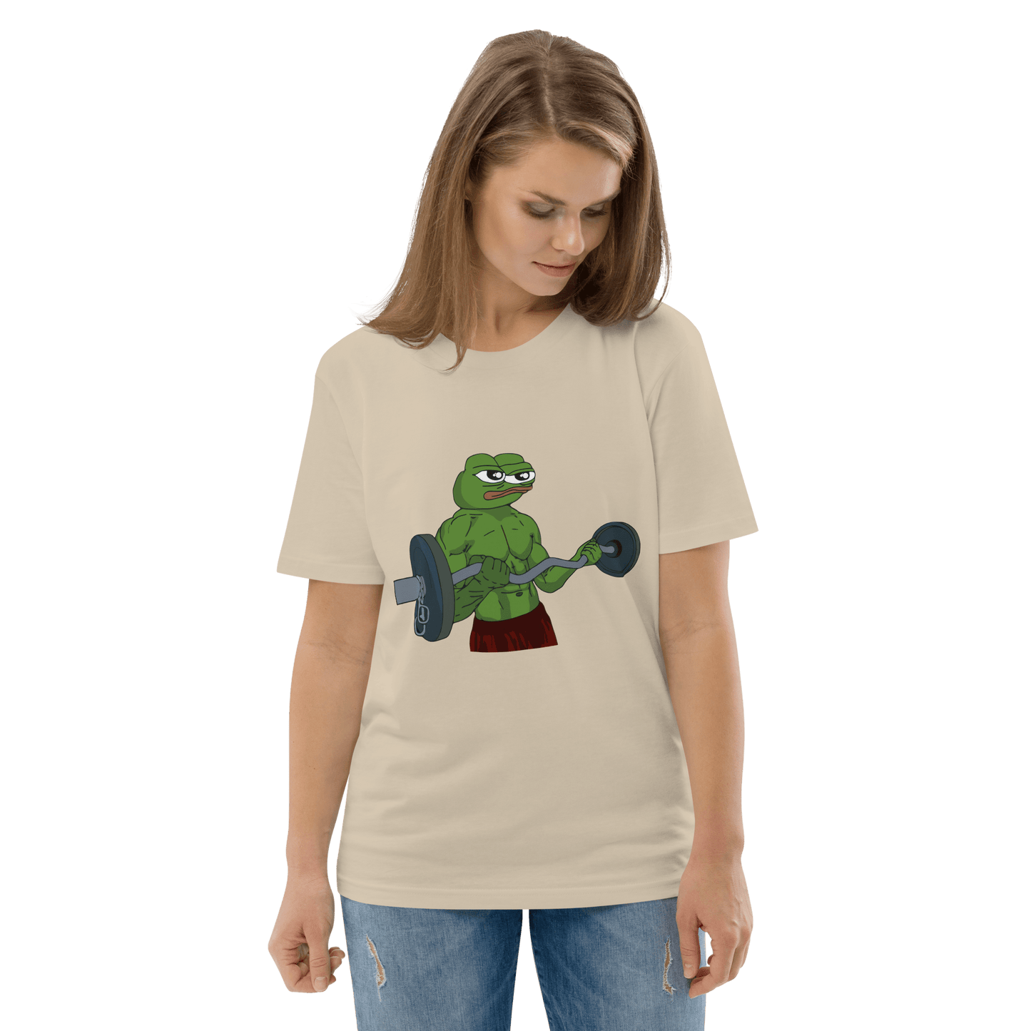Working Out Pepe Premium Organic T-Shirt Meme - Dark Heather Grey | Shirtposting