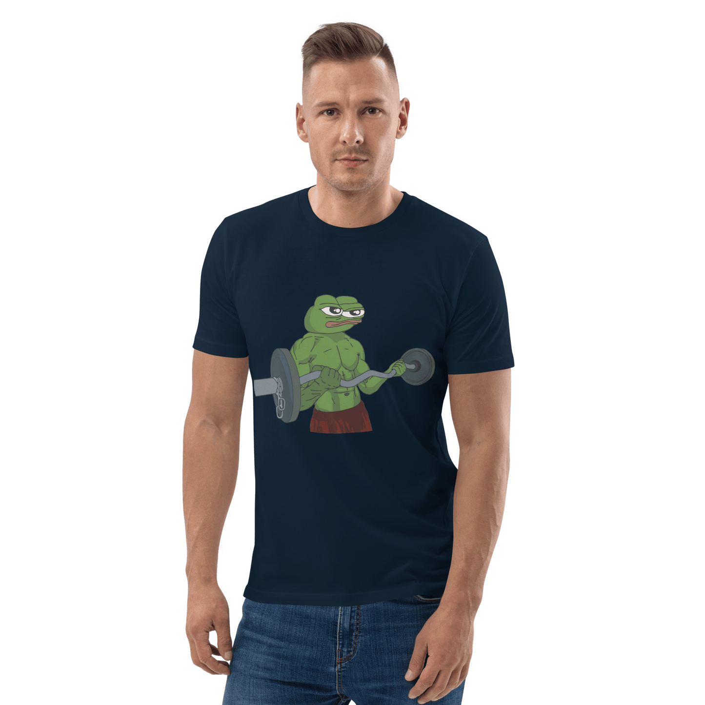 Working Out Pepe Premium Organic T-Shirt Meme - Dark Heather Grey | Shirtposting