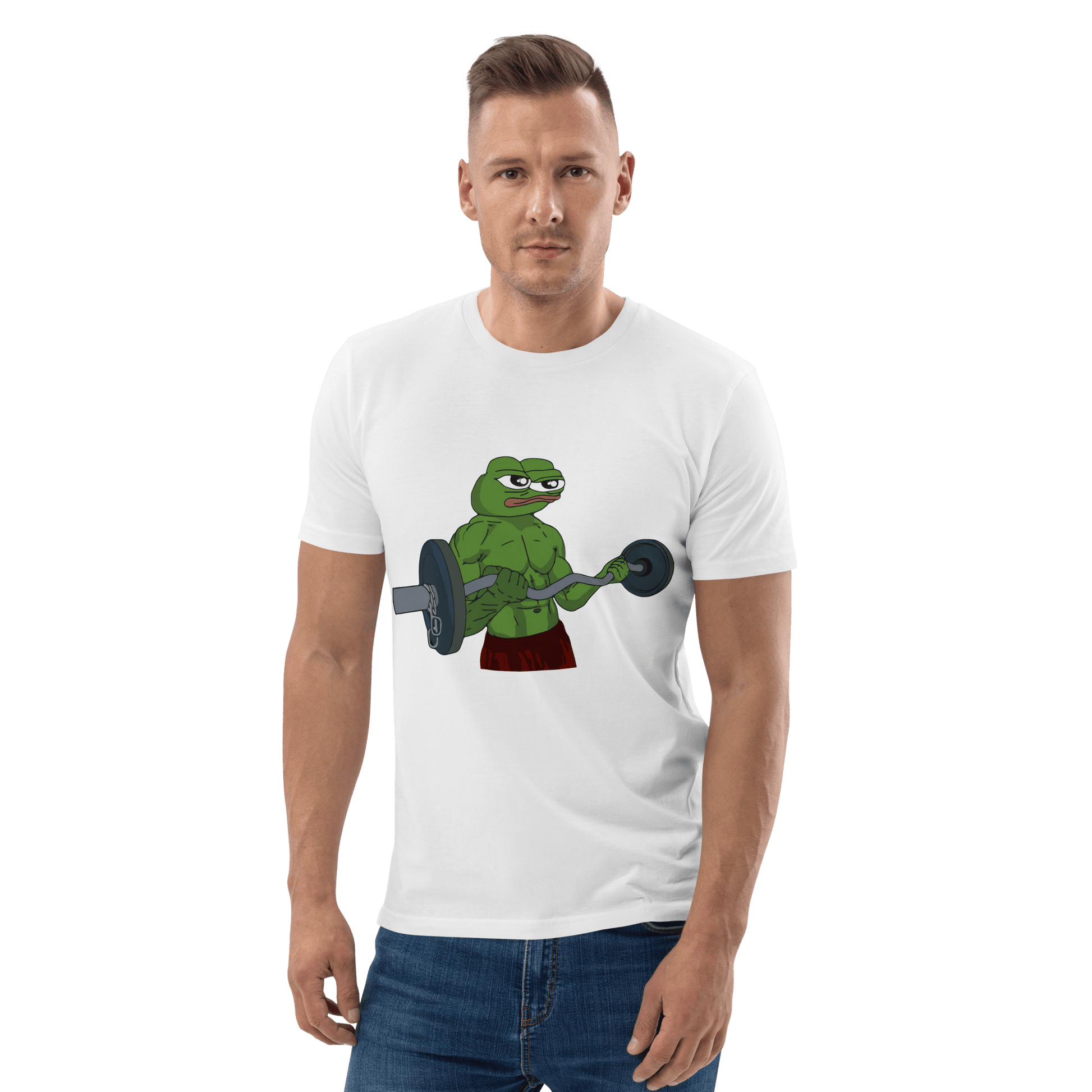 Working Out Pepe Premium Organic T-Shirt Meme - Dark Heather Grey | Shirtposting