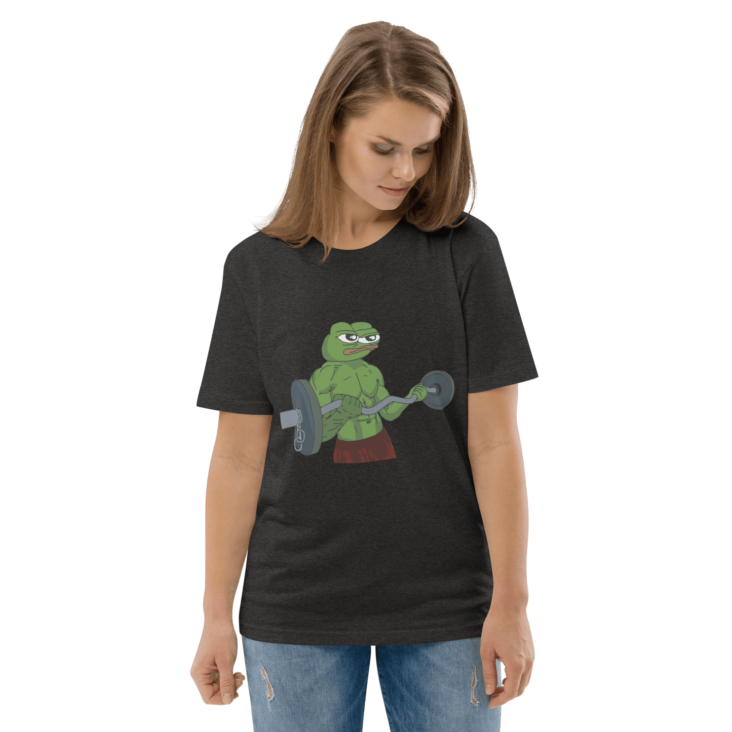 Working Out Pepe Premium Organic T-Shirt Meme - Dark Heather Grey | Shirtposting