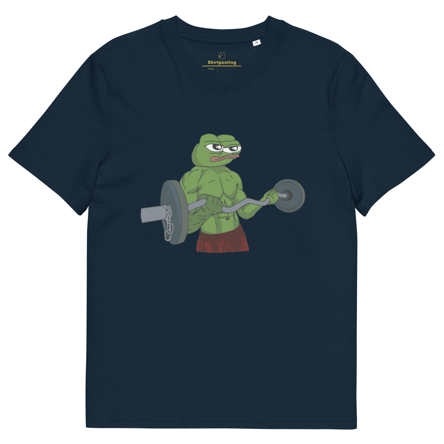 Working Out Pepe Premium Organic T-Shirt Meme - French Navy | Shirtposting
